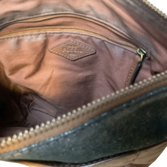 Vintage 90s FOSSIL Black Glitter Suede & Brown Leather Crossbody - Picture 9 of 11